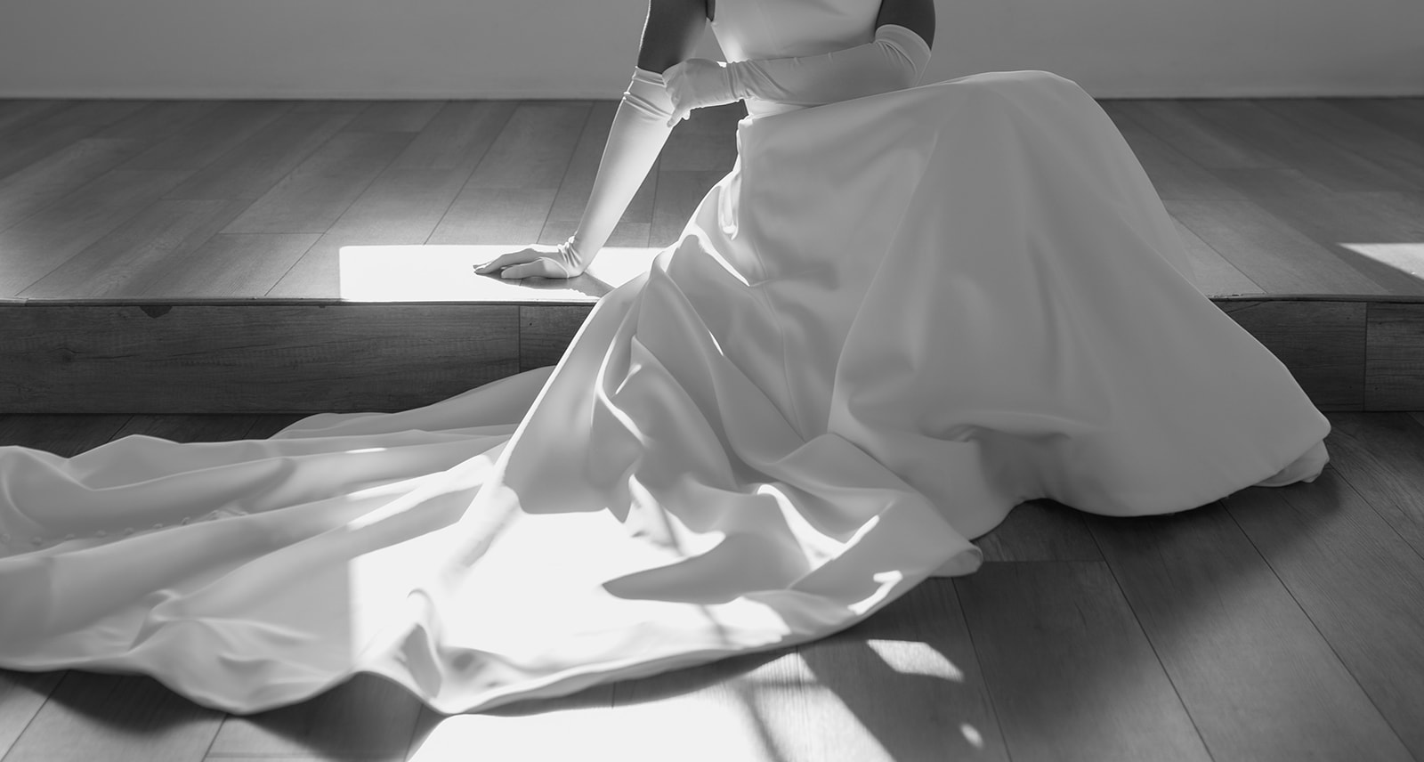 close up on bridal dress train