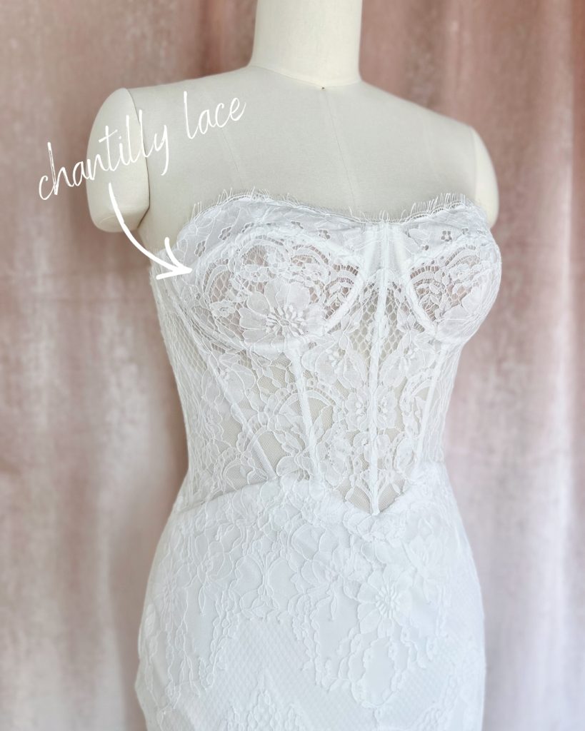 strapless chantilly lace wedding dress